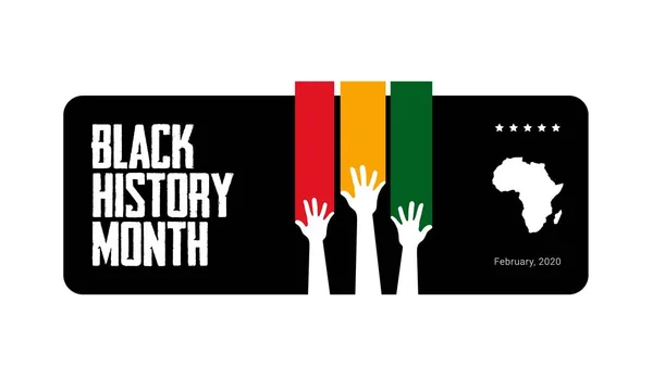 Μαύρο History Μήνα κόκκινο, κίτρινο και πράσινο συμβολική τρίχρωμη σημαία πρότυπο με υψωμένα τα χέρια και την αφρικανική ήπειρο. — Διανυσματικό Αρχείο