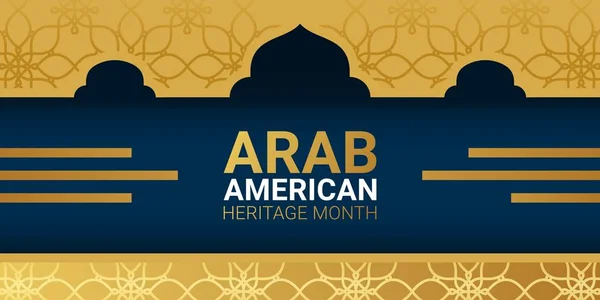 Εθνική Αραβική Αμερικανική Κληρονομιά Μήνας - Απρίλιος - πρότυπο πανό με ισλαμικά μοτίβα και θόλους των ναών. Ταυτότητα και κληρονομιά. Αφιέρωμα στις συνεισφορές των Αράβων Αμερικανών στον πολιτισμό. — Διανυσματικό Αρχείο