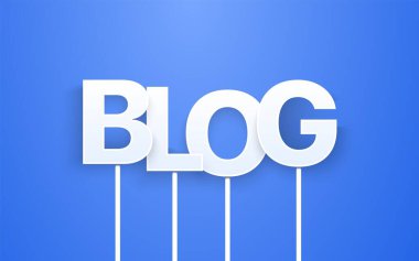 White Blog text on blue background. Vector letters on sticks. Printable photo booth props.