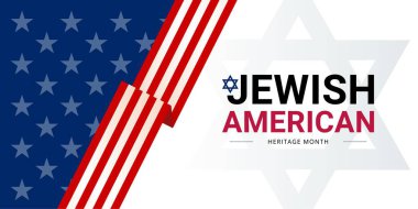 Yahudi Amerikan Mirası Ayı - Mayıs - ABD bayrağı ve Davut Yıldızı ile birlikte vektör pankartı. Yahudi Amerikalıların başarılarının ve ABD 'ye olan katkılarının yıllık tanınması ve kutlanması.