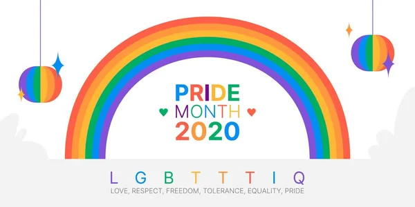 骄傲月2020 六月矢量旗帜模板与Lgbt彩虹作为Lgbt社区的象征 认识到男女同性恋 双性恋和变性者在全世界的影响 现代社会的平等和多样性 — 图库矢量图片
