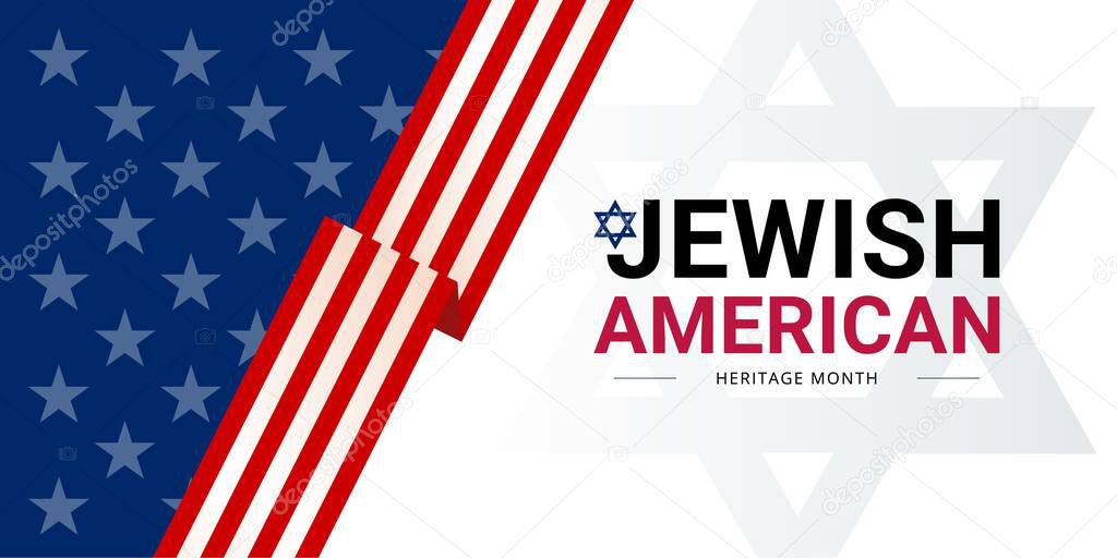 Jewish American Heritage Month - May - vector banner template with the USA flag and Star of David. Annual recognition and celebration of Jewish American achievements and contributions to the USA.