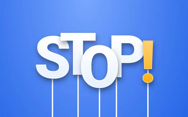 White Stop Text Auf Blauem Hintergrund Buchstaben Auf Stöcken Fotoautomaten — Stockvektor