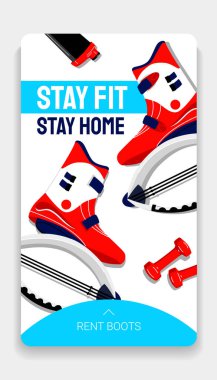 Kangoo atlama botları reklam şablonu kiralıyor. Yüksek yoğunluklu antrenman için zıplama ayakkabıları HIIT ve dans