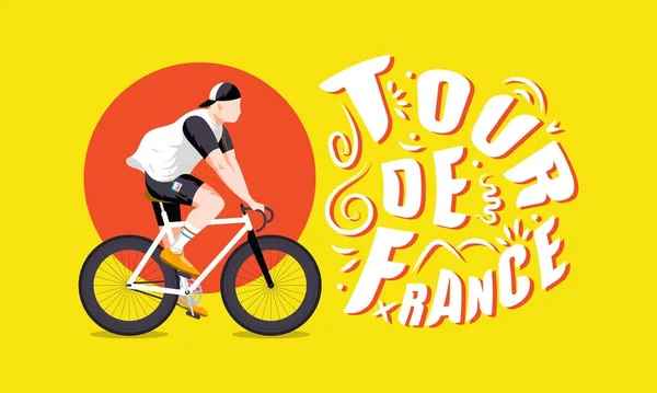 Tour France Férfi Többfokozatú Kerékpár Verseny Vízszintes Vektor Illusztráció Fiatal — Stock Vector
