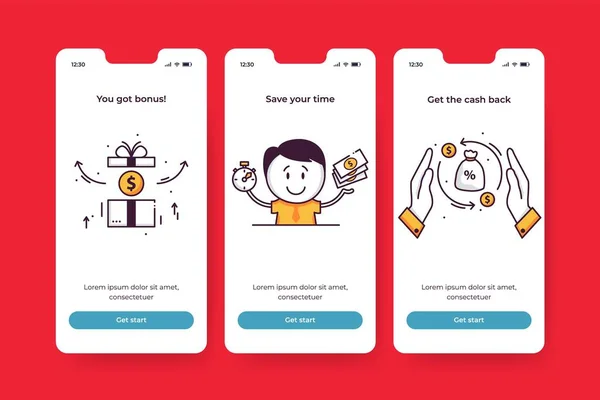 Finanzielle Mobile App Auf Den Bildschirmen Sie Haben Bonus Holen — Stockvektor