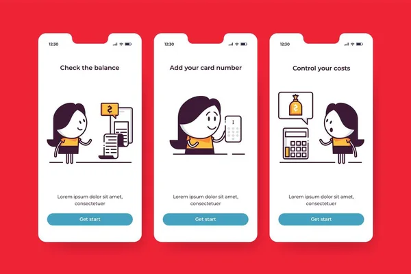 Finanzielle Mobile App Auf Den Bildschirmen Fügen Sie Ihre Kartennummer — Stockvektor