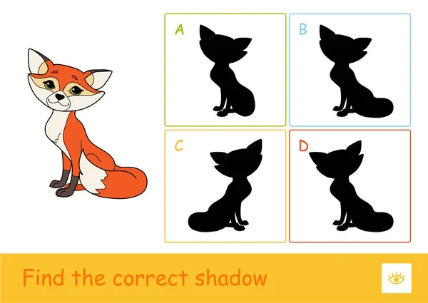 Encontre Quiz Sombra Correto Que Aprende Jogo Crianças Com Ilustração — Vetor de Stock