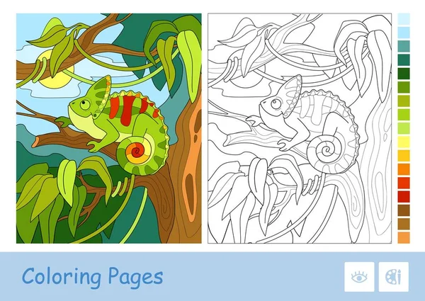 Farbenfrohes Beispiel Eines Chamäleons Das Auf Einem Ast Einem Regenwald — Stockvektor