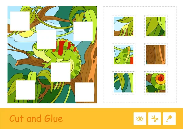 Cut Glue Vector Puzzle Learning Children Game Colorful Image Cute — Διανυσματικό Αρχείο