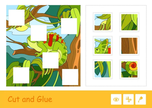 Klipp Och Lim Vektor Pussel Lära Barn Spel Med Färgglada — Stock vektor