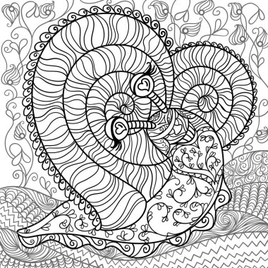 funny romantic snail. Coloring book antistress for adults clipart