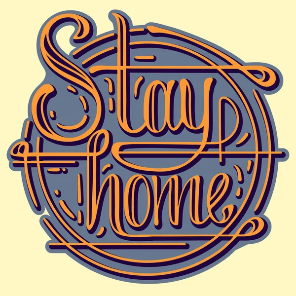 Stay home calligraphic lettering logo for quarantine and isolation with vignette and curles for banner, sticker, poster and home isolation qoutes.