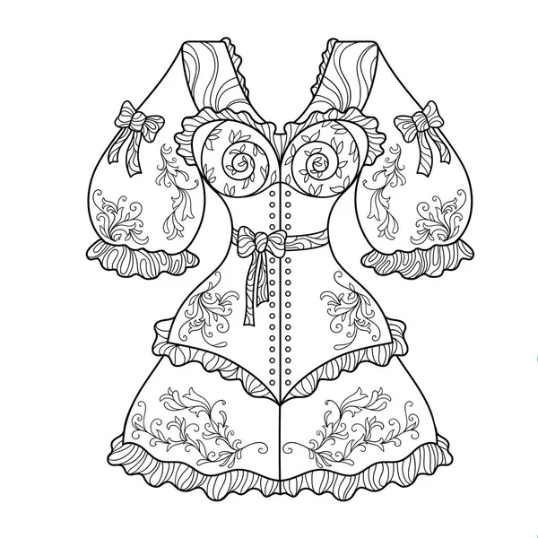 Coloriage Zentangle Pour Adultes Stress Avec Corset Vintage Femme Culotte — Image vectorielle