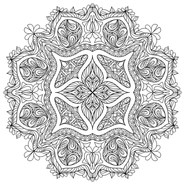 Страница Раскраски Zentangle Взрослых Ботаническим Декоративным Мандалой — стоковый вектор