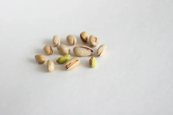 Pistachio Nuts White Background Top View Copyspace — Stock Photo, Image