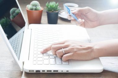 Dizüstü bilgisayar ve holding kredi kartı, Online shopp kullanarak ele