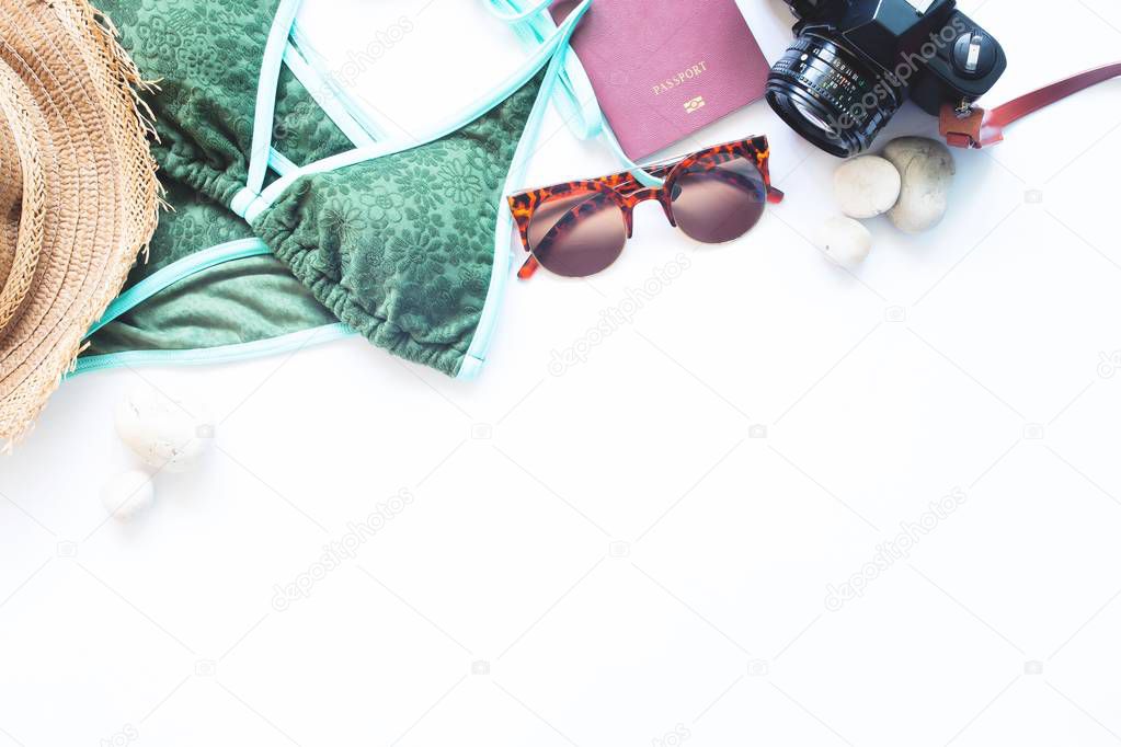 Beach summer travel concept with copy space isolated on white background