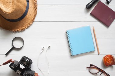 Seyahat öğelerin, tatil aksesuarları, seyahat havai görünümü 