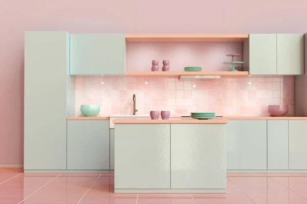 Cocina moderna incorporada 3D render — Foto de Stock