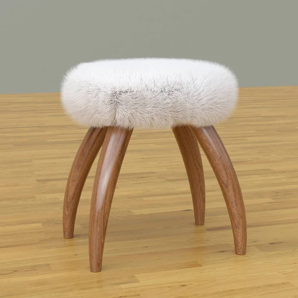 皮毛木制凳子，3D渲染 — 图库照片
