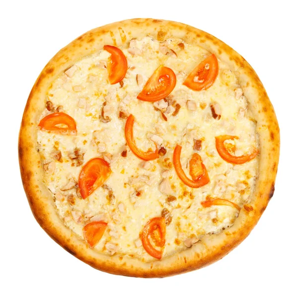 Delicioso clássico italiano Pizza com presunto, tomate e queijo — Fotografia de Stock