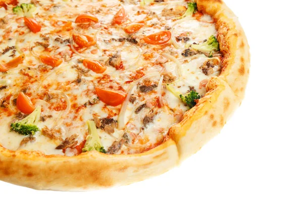 Deliciosa Pizza italiana clásica con camarones, tomates y queso —  Fotos de Stock