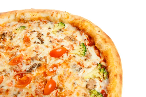Deliciosa Pizza italiana clásica con camarones, tomates y queso —  Fotos de Stock