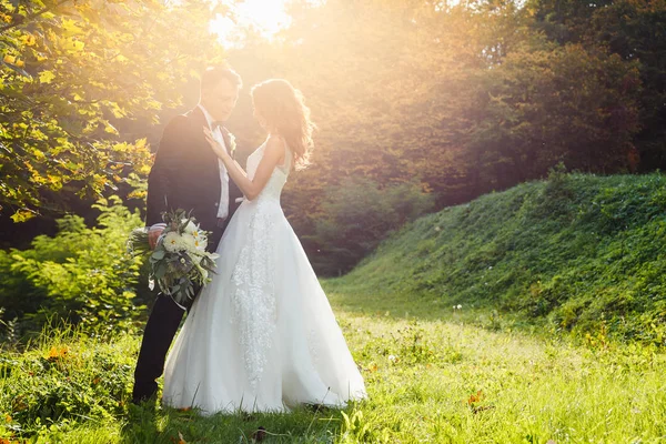 Noiva encaracolado elegante e noivo elegante — Fotografia de Stock