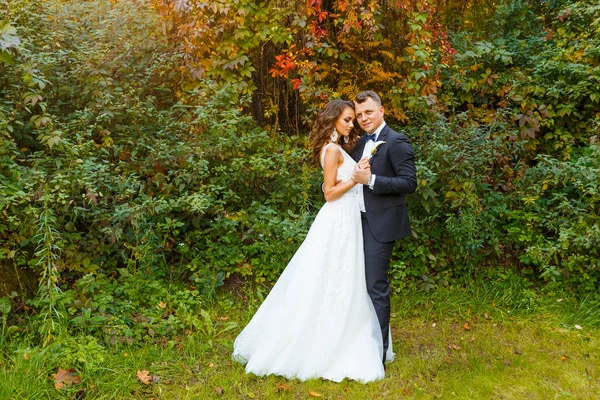 Elegantní kudrnaté nevěsta a ženich stylový — Stock fotografie