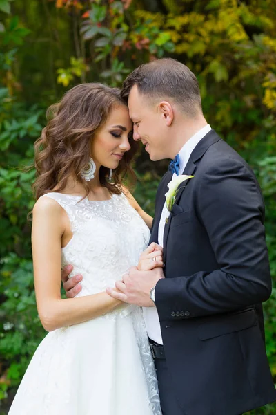 Elegant curly bride and stylish groom — Stock Photo, Image