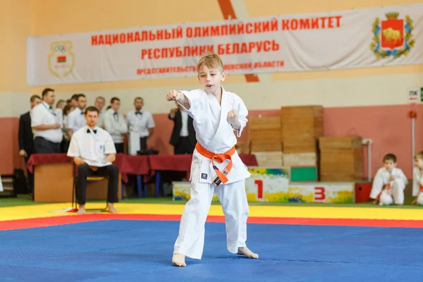 그 로드 노 지역 Kyokushin 가라테의 후배 중 대회에서 카 타 우승 — 스톡 사진