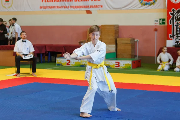 Kata-Európa-bajnokság a bajnokság Junior Kjokusin karate Grodno régió között — Stock Fotó
