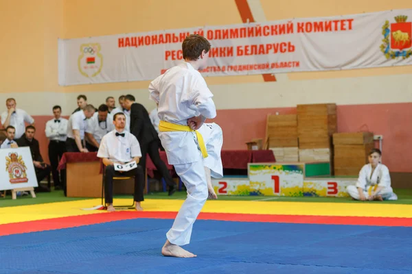 Ката чемпіонату в чемпіонаті серед юніорів Гродненська область Кіокушин карате — стокове фото