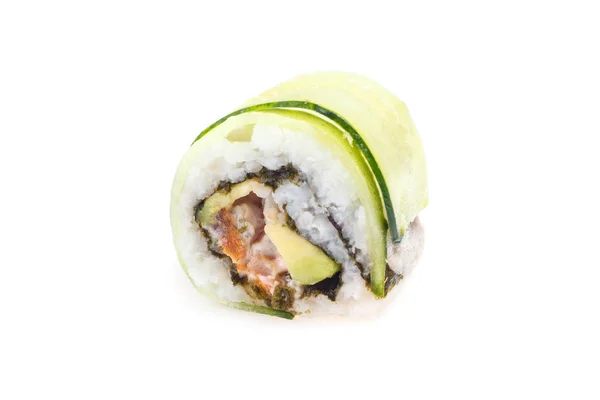 Habomai-roll, tuńczyk, krewetki, awokado, imbir, sos, ogórek, nori — Zdjęcie stockowe