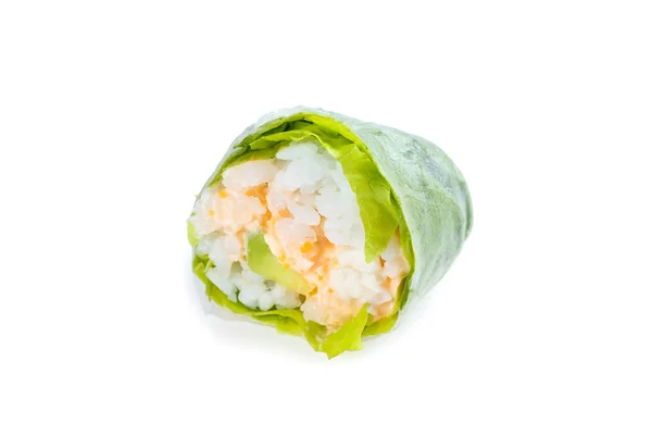 Spring roll with shrimp, tofu, lettuce, avocado, creamy sauce — Stock Photo, Image