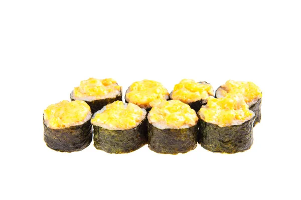 Conjunto de rolos de Toyohara assados com camarão, salmão, frango e molho de creme — Fotografia de Stock