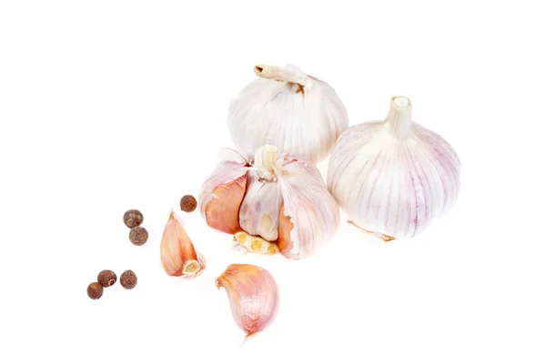 Composition with garlic and spices isolated on white background. — Stock Photo, Image