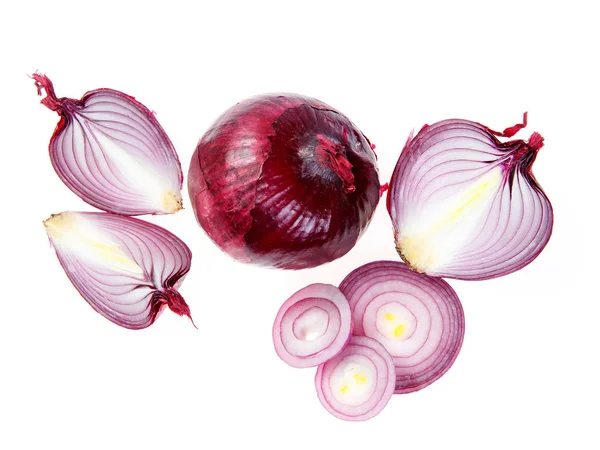 Arrangement of whole and chopped red onions — Stock Photo, Image