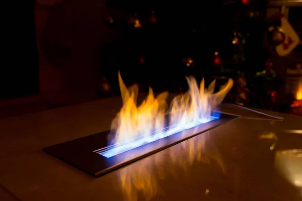 Modern bio fireplace in the marble slab — Stock Photo, Image