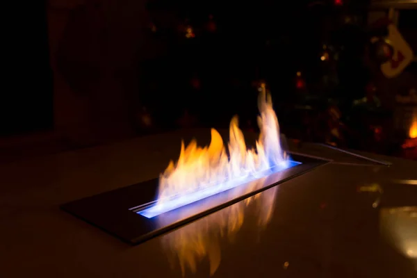 Modern bio fireplace in the marble slab — Stock Photo, Image