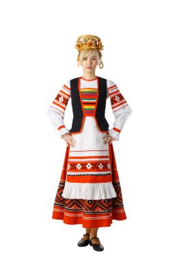Belarus ulusal kostüm güzel gülümseyen kız