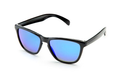 Classic black sunglasses with blue mirror lenses