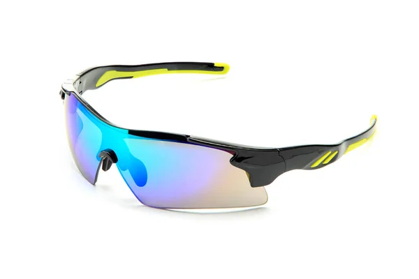 Modern Stylish Black Sports Bike Sun Glasses Rainbow Lenses Isolated — Stock Photo, Image