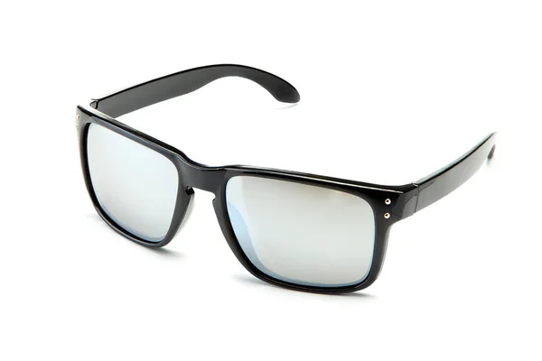 Gafas Sol Negras Clásicas Con Lentes Espejo Ahumado Aisladas Sobre — Foto de Stock