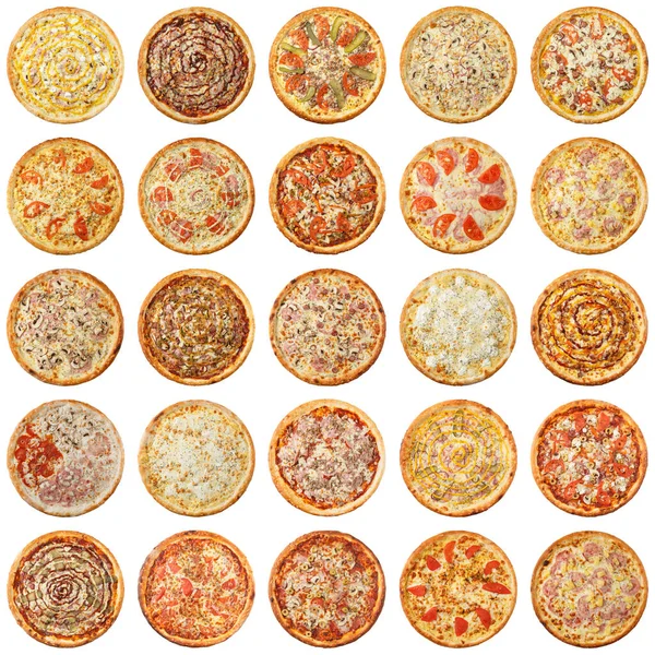 Set Mit Verschiedenen Arten Von Pizza Isoliert Auf Weißem Hintergrund — Stockfoto