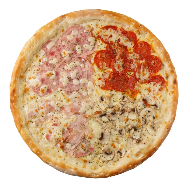 Deliciosa Pizza Italiana Clásica Cuatro Temporadas Con Pollo Picante Champiñones —  Fotos de Stock