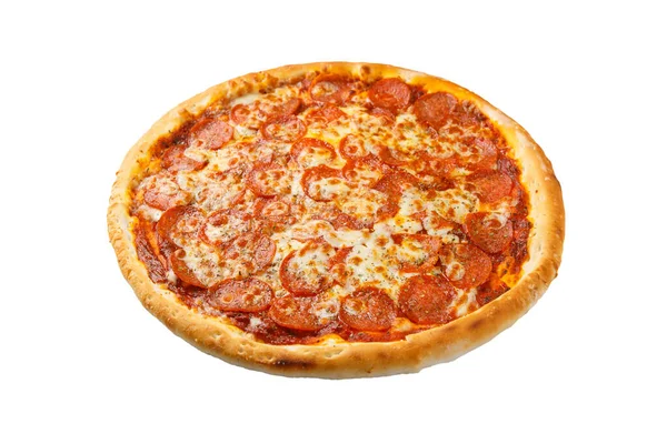 Delicioso Clásico Italiano Pizza Pepperoni Con Salchichas Queso Mozzarella Aislado — Foto de Stock