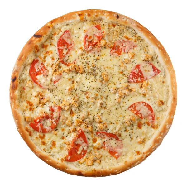 Delicioso Clássico Italiano Pizza Com Presunto Tomate Queijo Isolado Fundo — Fotografia de Stock