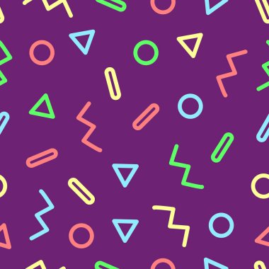 Memphis tasarımı. 90'lı yılların tarzı. Retro geometrik seamless modeli